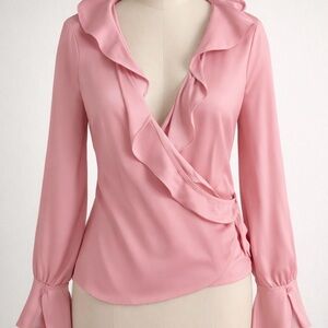 A New Day Women's Flounce Long Sleeve V-Neck Ruffle Wrap Blouse Pink XL